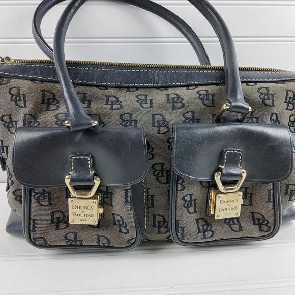 Dooney & Bourke Signature Double Pocket Satchel Handbag Purse Black - Picture 2 of 8